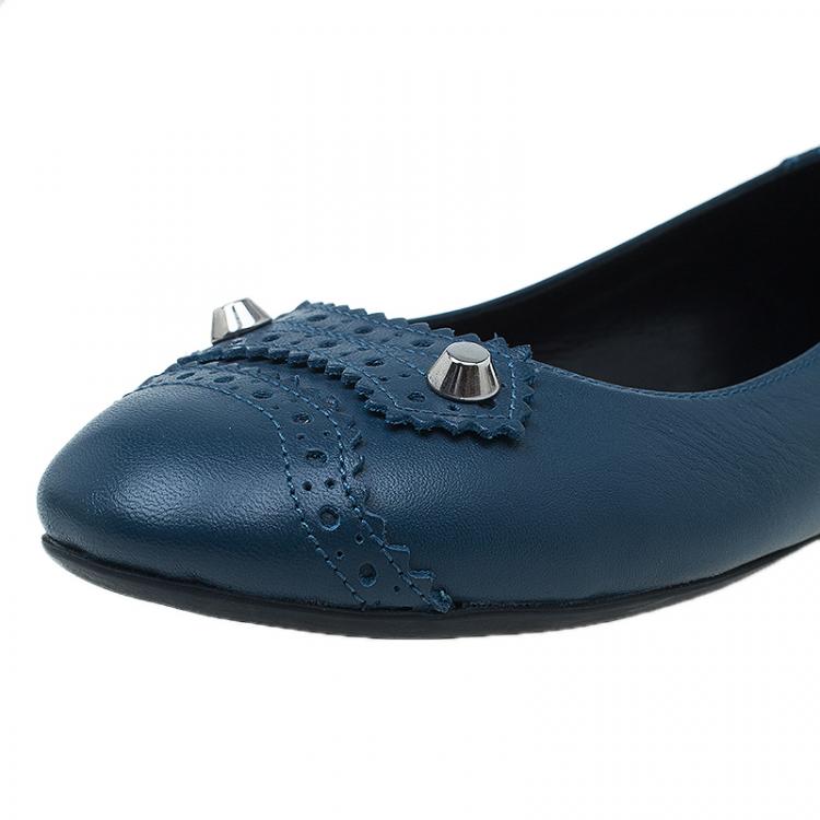Pre Owned Balenciaga Royal Blue Arena Brogues Ballet Flats Size 39