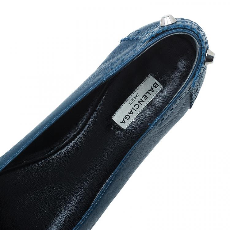 Pre Owned Balenciaga Royal Blue Arena Brogues Ballet Flats Size 39