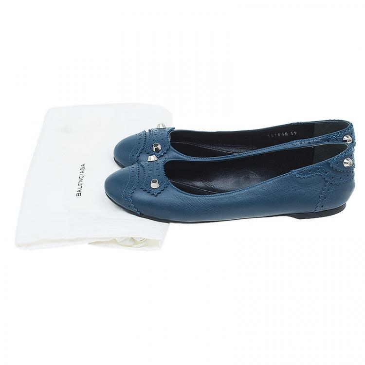 Pre Owned Balenciaga Royal Blue Arena Brogues Ballet Flats Size 39