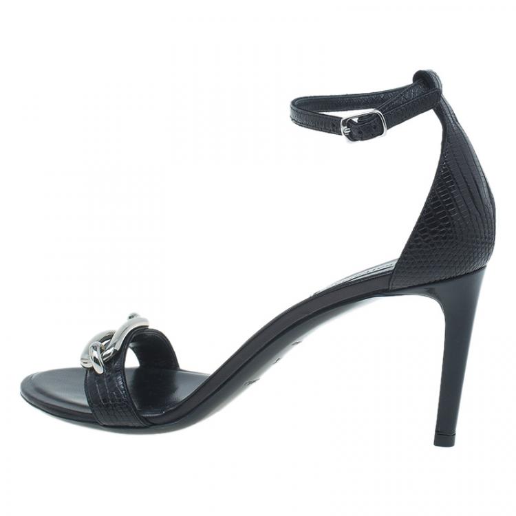 Pre Owned Balenciaga Black Lizard Maillon Ankle Strap Sandals Size 38.5