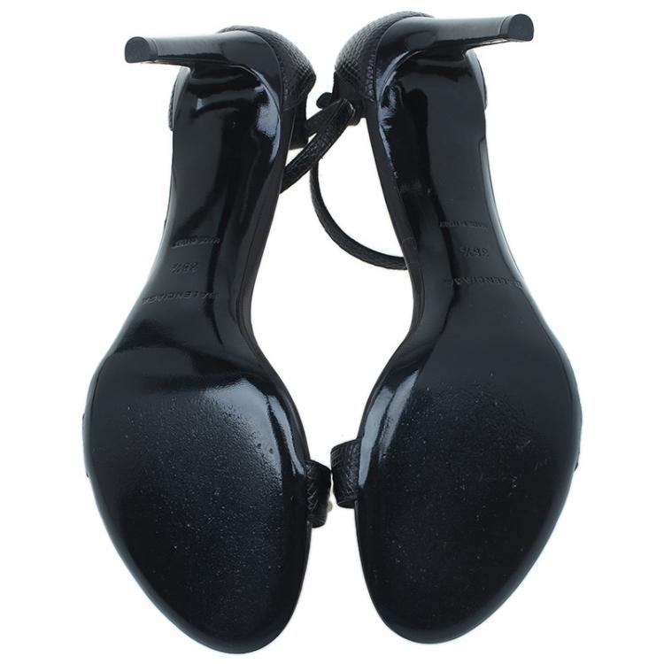 Pre Owned Balenciaga Black Lizard Maillon Ankle Strap Sandals Size 38.5