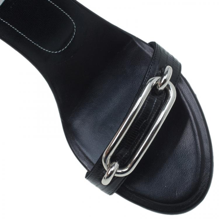 Pre Owned Balenciaga Black Lizard Maillon Ankle Strap Sandals Size 38.5