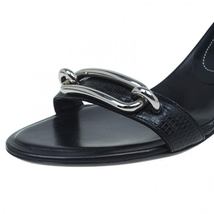Pre Owned Balenciaga Black Lizard Maillon Ankle Strap Sandals Size 38.5