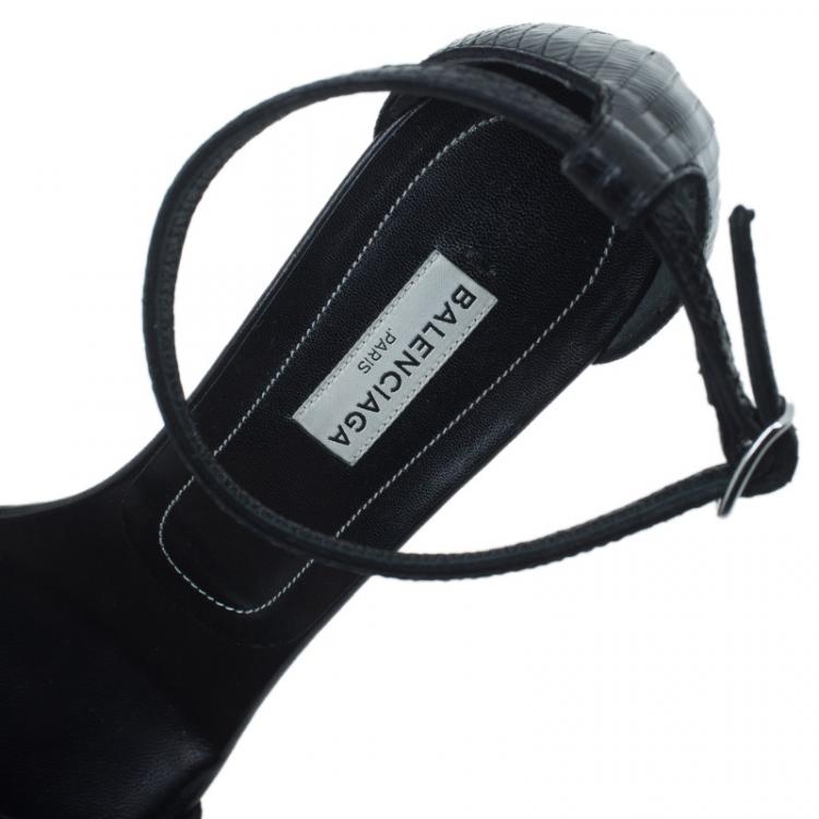 Pre Owned Balenciaga Black Lizard Maillon Ankle Strap Sandals Size 38.5