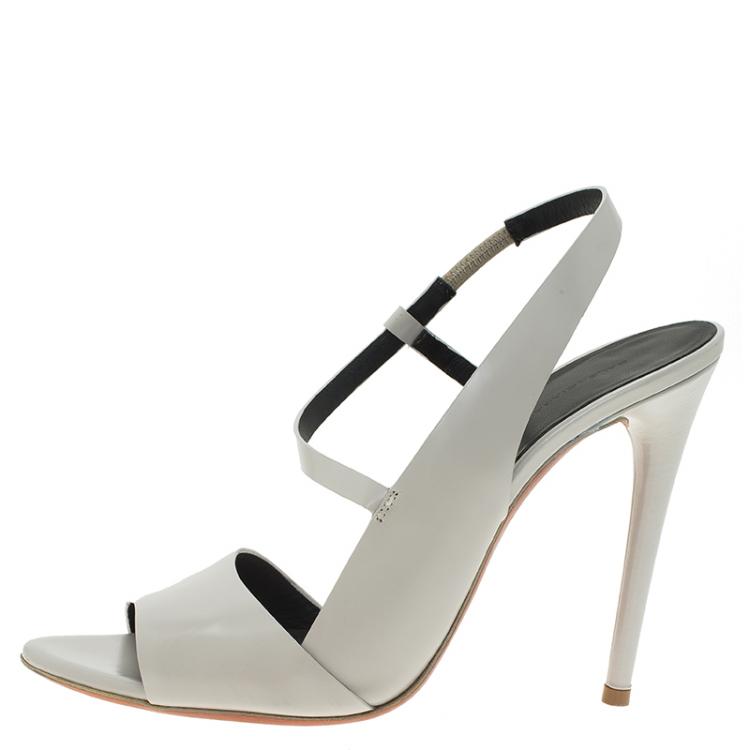 Pre Owned Balenciaga Grey Leather Neo Manhattan Slingback Sandals Size 38.5
