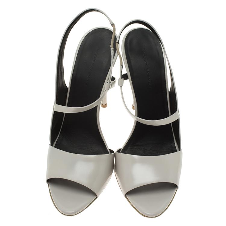 Pre Owned Balenciaga Grey Leather Neo Manhattan Slingback Sandals Size 38.5