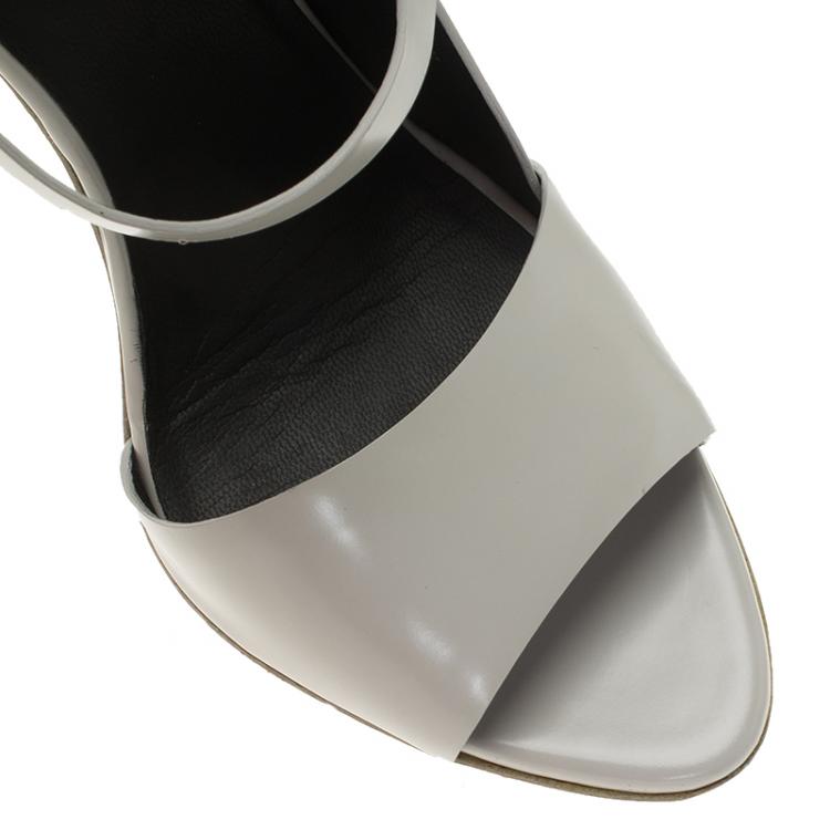 Pre Owned Balenciaga Grey Leather Neo Manhattan Slingback Sandals Size 38.5