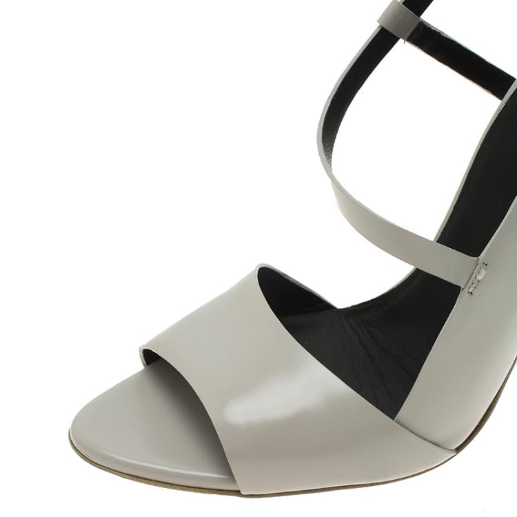 Pre Owned Balenciaga Grey Leather Neo Manhattan Slingback Sandals Size 38.5