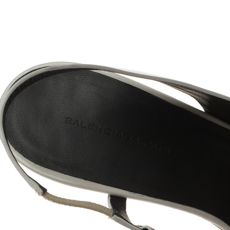 Pre Owned Balenciaga Grey Leather Neo Manhattan Slingback Sandals Size 38.5