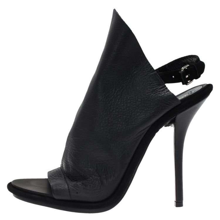 Pre Owned Balenciaga Black Leather Glove Sandals Size 40