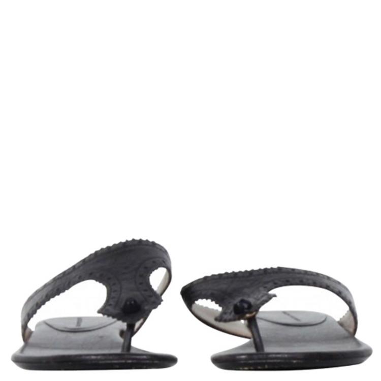 Pre Owned Balenciaga Black Leather Brogue Thong Sandals Size 38