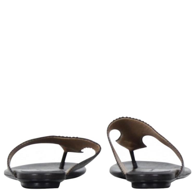Pre Owned Balenciaga Black Leather Brogue Thong Sandals Size 38