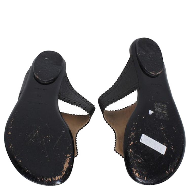 Pre Owned Balenciaga Black Leather Brogue Thong Sandals Size 38