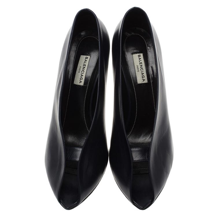 Pre Owned Balenciaga Blue Leather Open Toe Pumps Size 39