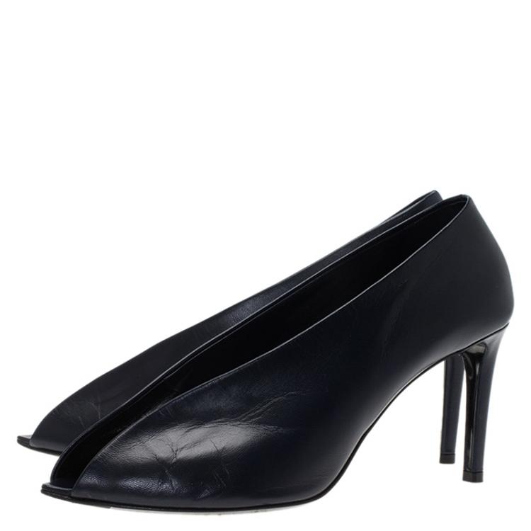 Pre Owned Balenciaga Blue Leather Open Toe Pumps Size 39