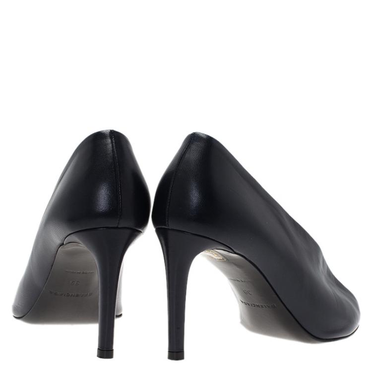 Pre Owned Balenciaga Blue Leather Open Toe Pumps Size 39
