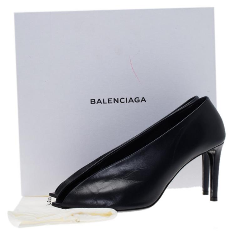Pre Owned Balenciaga Blue Leather Open Toe Pumps Size 39