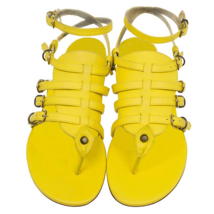 Pre Owned Balenciaga Yellow Leather Gladiator Sandals Size 38