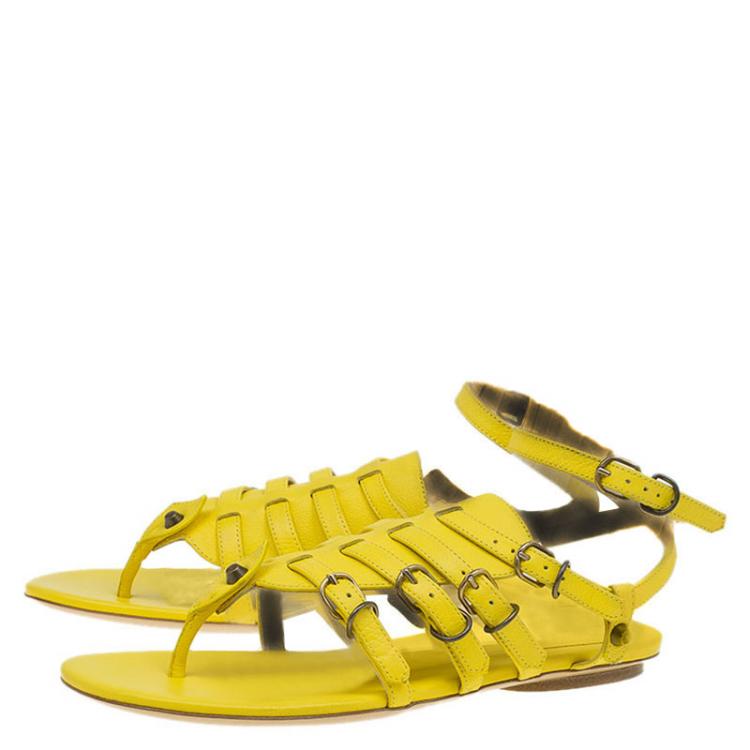 Pre Owned Balenciaga Yellow Leather Gladiator Sandals Size 38