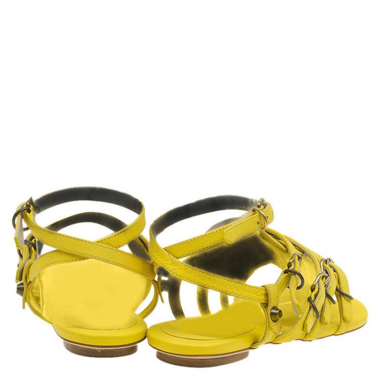 Pre Owned Balenciaga Yellow Leather Gladiator Sandals Size 38