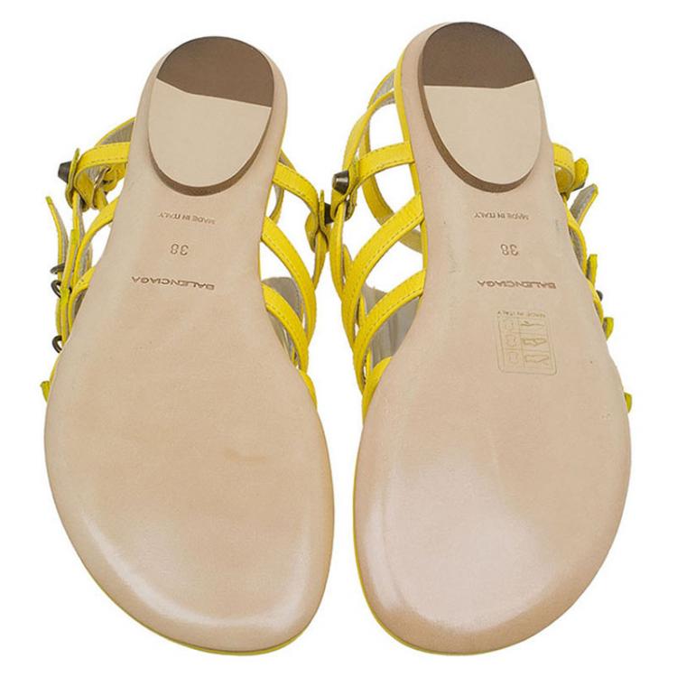 Pre Owned Balenciaga Yellow Leather Gladiator Sandals Size 38