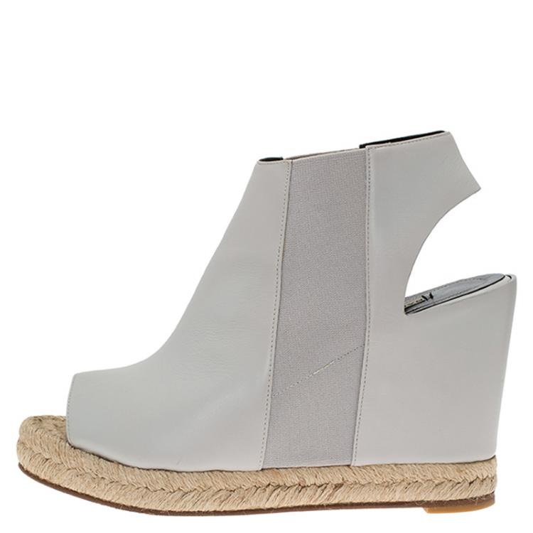 Pre Owned Balenciaga Grey Leather Espadrille Open Toe Slingback Wedge Sandals Size 39