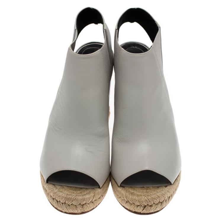 Pre Owned Balenciaga Grey Leather Espadrille Open Toe Slingback Wedge Sandals Size 39