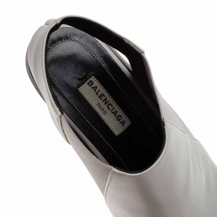 Pre Owned Balenciaga Grey Leather Espadrille Open Toe Slingback Wedge Sandals Size 39