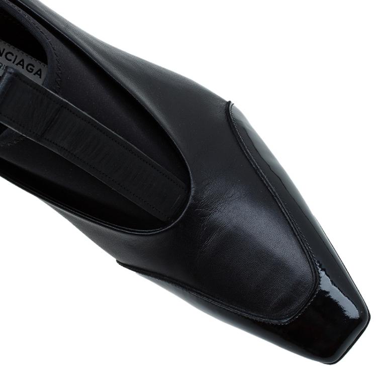 Pre Owned Balenciaga Black Leather and Neoprene Scuba Wedge Ankle Boots Size 38 