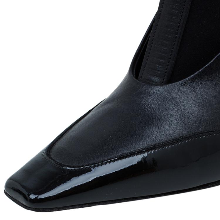 Pre Owned Balenciaga Black Leather and Neoprene Scuba Wedge Ankle Boots Size 38 