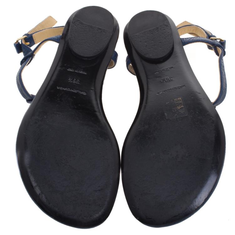 Pre Owned Balenciaga Blue Studded Leather Arena Thong Sandals Size 39.5