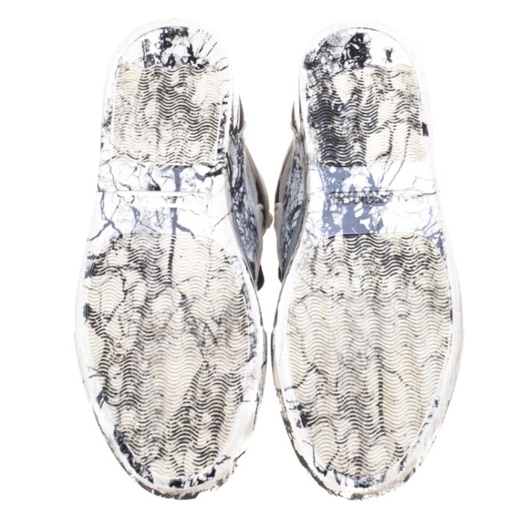 Pre Owned Balenciaga Monochrome Marble Printed Leather High Top Sneakers Size 37