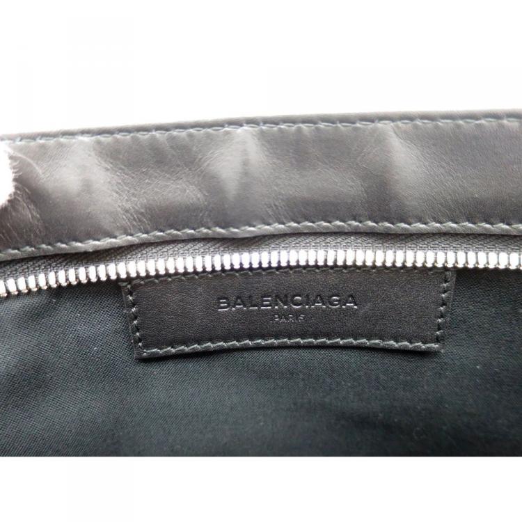 Pre Owned Balenciaga Bi Color Canvas/Leather Navy Pouch Bag