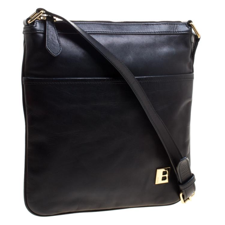 Pre Owned Bally Black Leather Messenger Bag