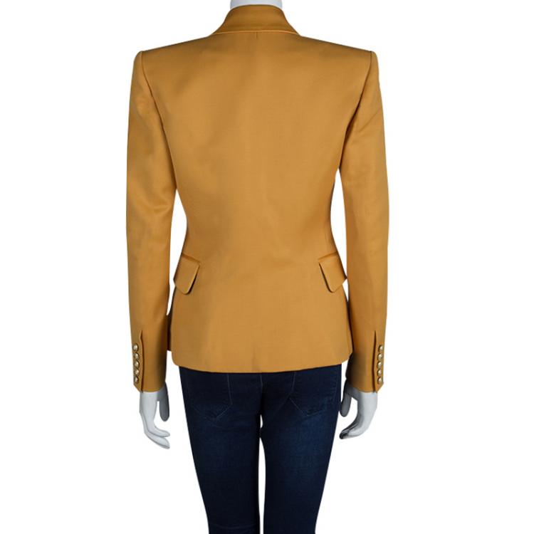 مملوكة مسبقًا Balmain Mustard Yellow Double-Breasted Wool Blazer M