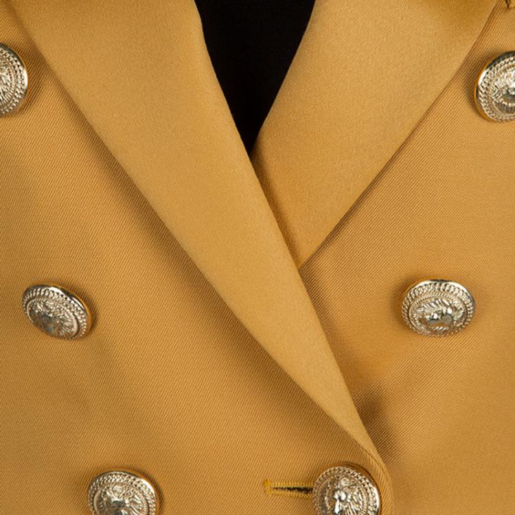 مملوكة مسبقًا Balmain Mustard Yellow Double-Breasted Wool Blazer M