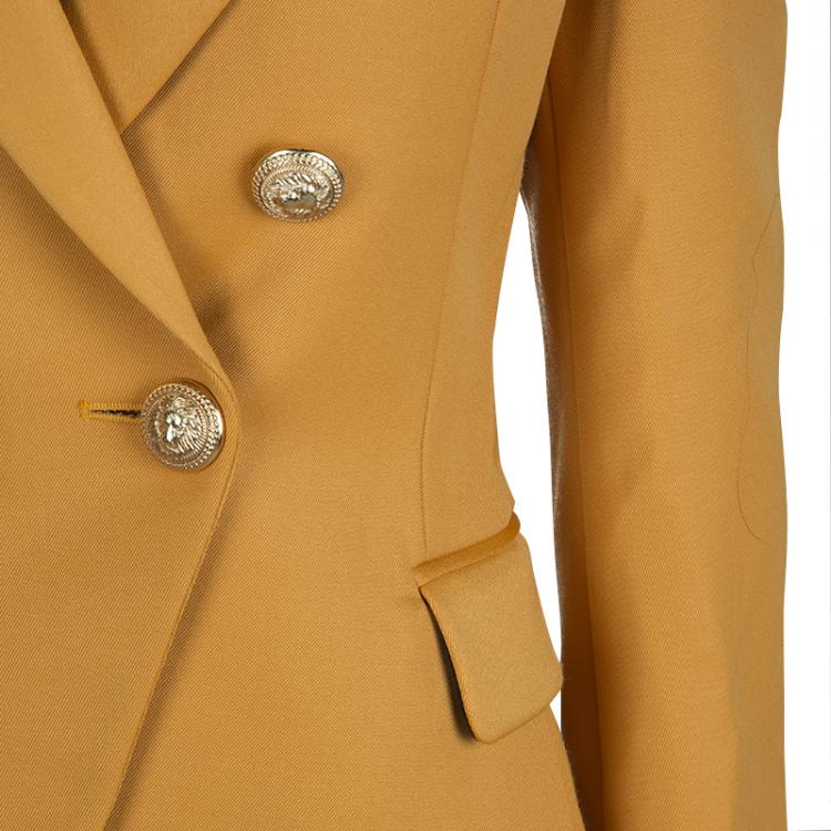 مملوكة مسبقًا Balmain Mustard Yellow Double-Breasted Wool Blazer M