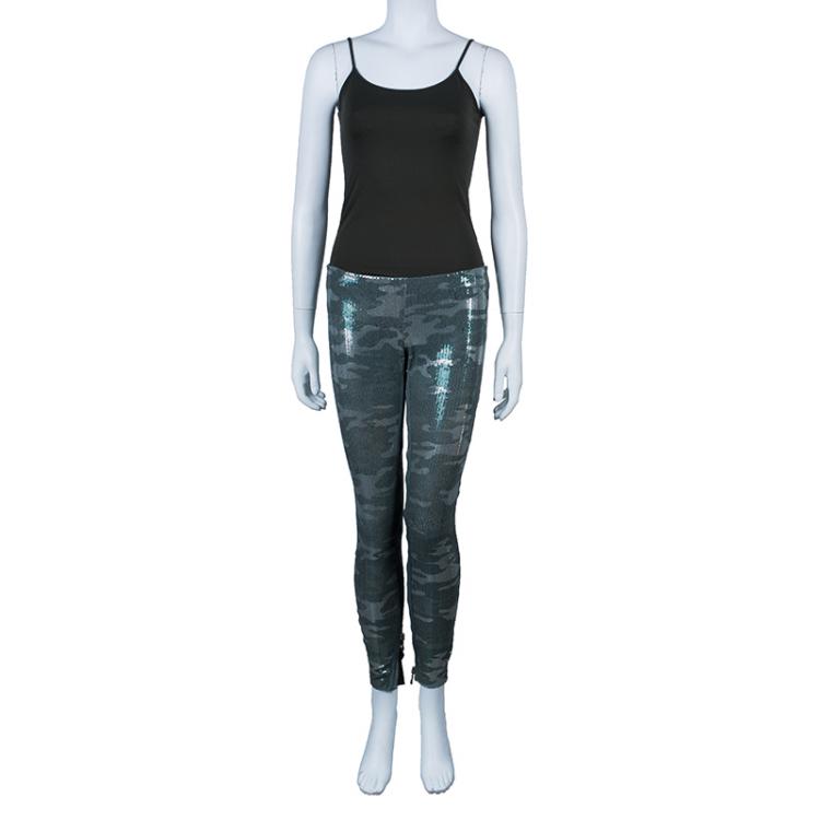 Pre Owned Balmain Camouflage Sequin Trousers M
