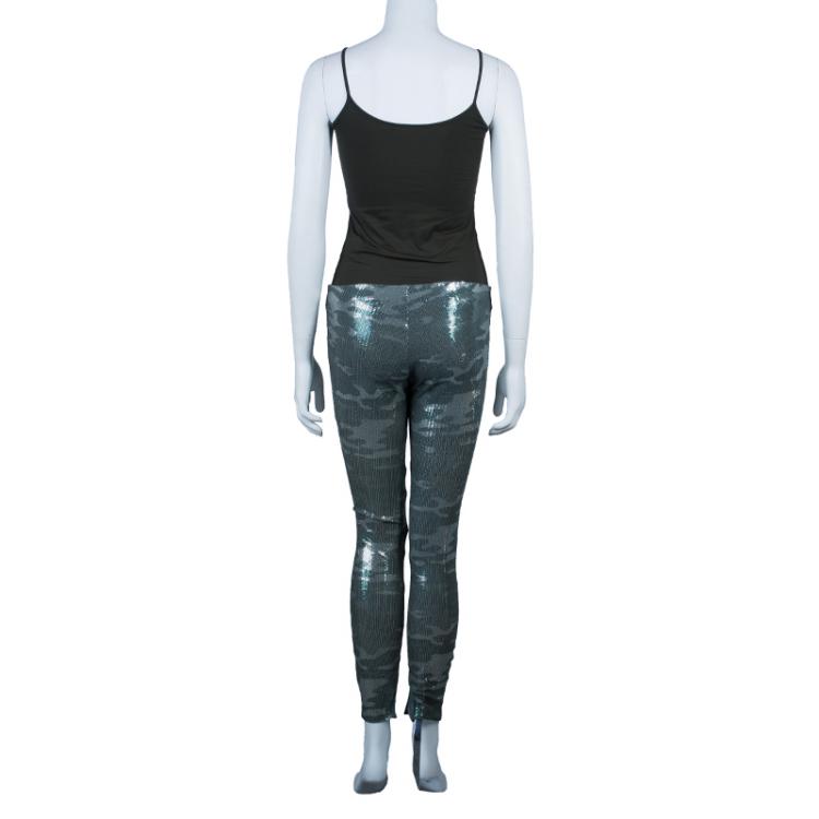 Pre Owned Balmain Camouflage Sequin Trousers M