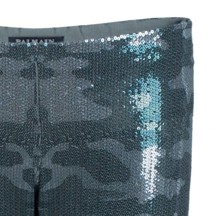 Pre Owned Balmain Camouflage Sequin Trousers M