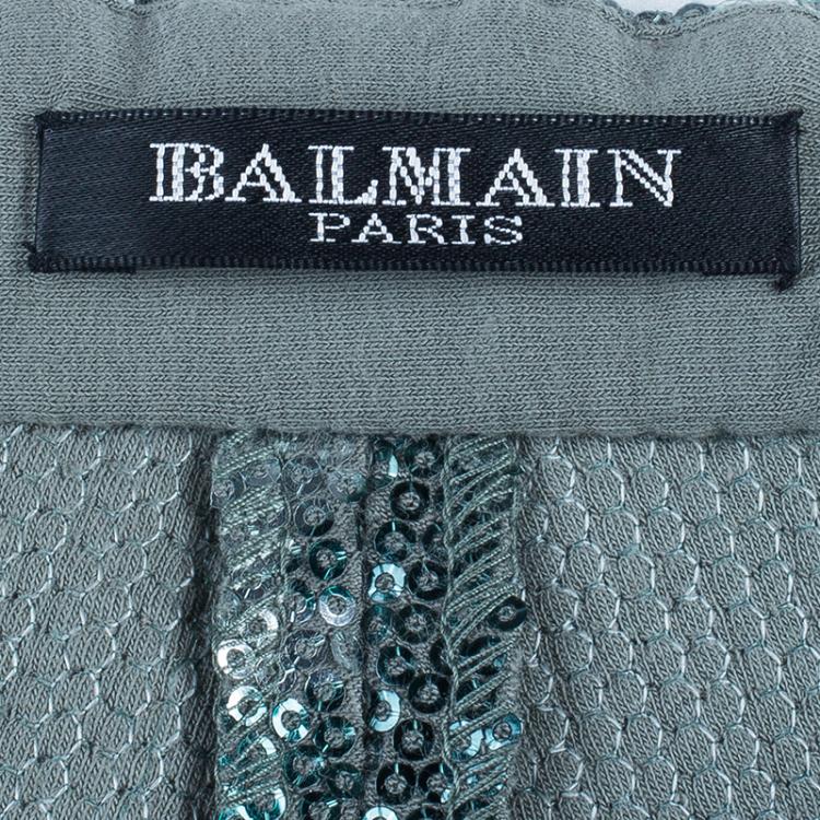 Pre Owned Balmain Camouflage Sequin Trousers M
