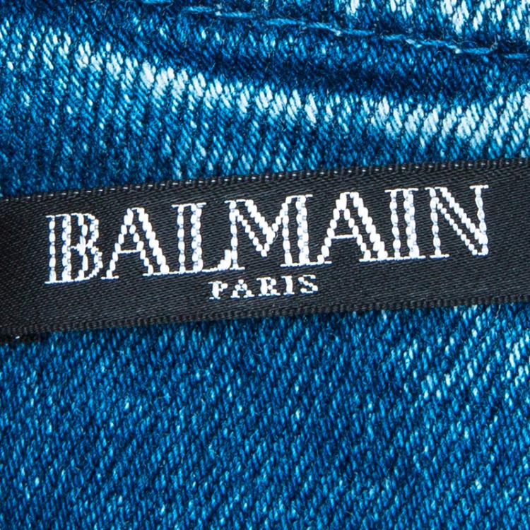 Pre Owned Balmain Embellished Denim Top S