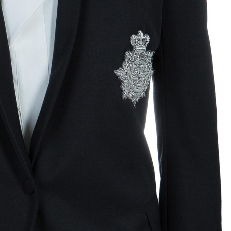 Pre Owned Balmain Black Embellished Motif Wool Blazer S
