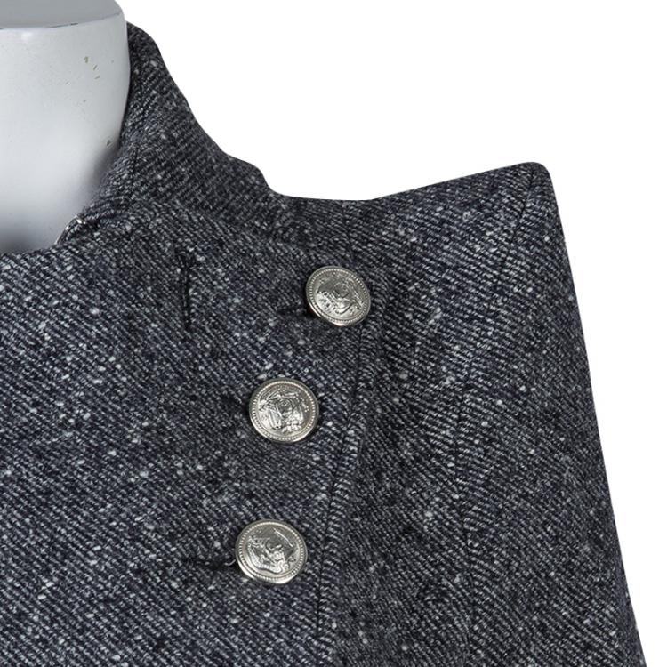 Pre Owned Balmain Grey Wool Cape Coat S
