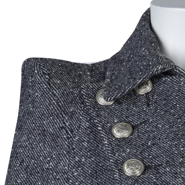 Pre Owned Balmain Grey Wool Cape Coat S