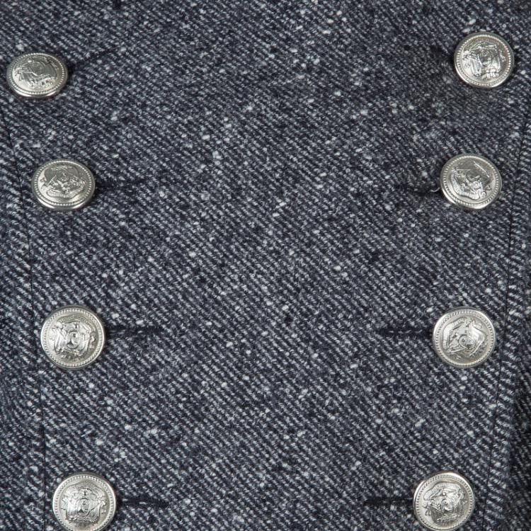 Pre Owned Balmain Grey Wool Cape Coat S