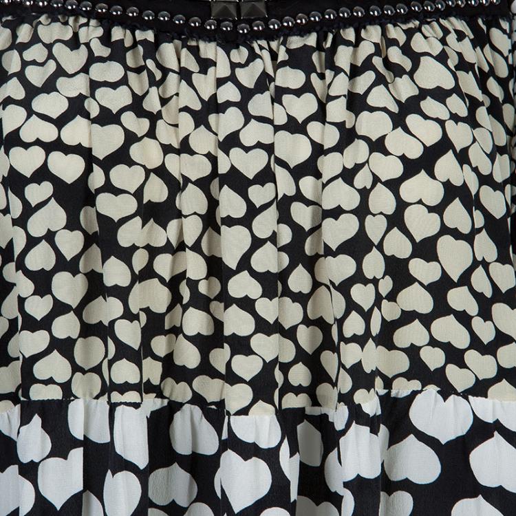 Pre Owned Balmain Monochrome Heart Print Studded Top L