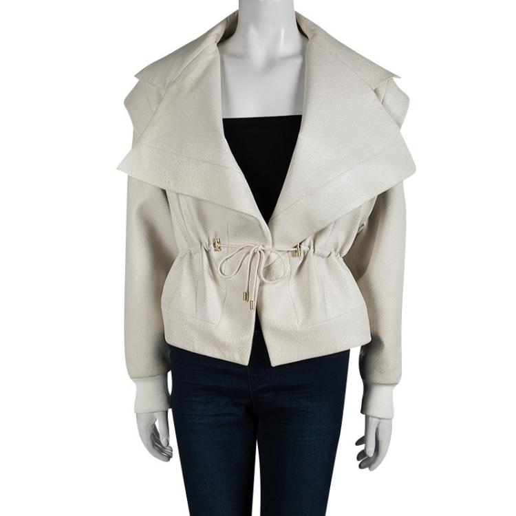 Pre Owned Balmain Off White Corded Waist Tie Detail Lambskin Leather Jacket S
