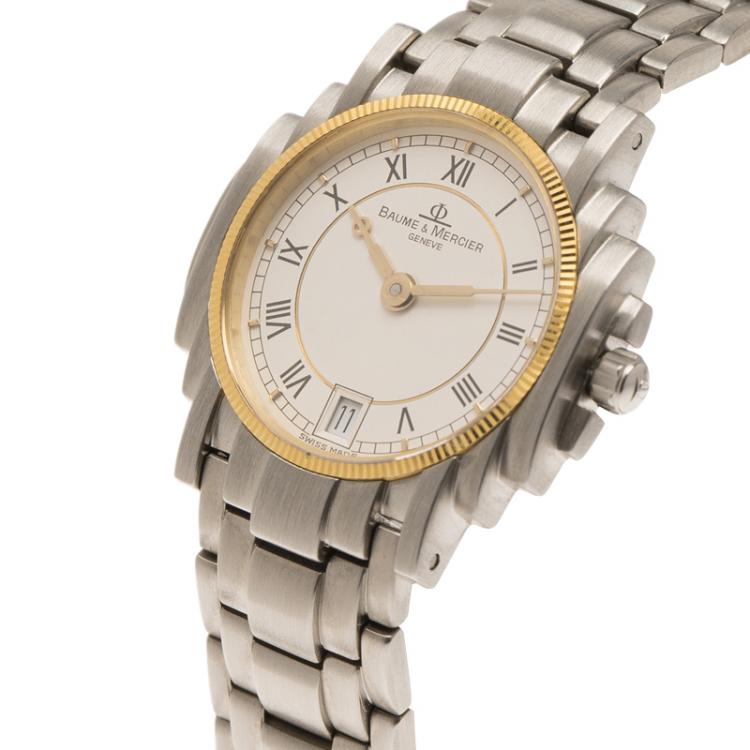 Pre Owned Baume & Mercier White Stainless Steel Diamond Riviera Women's Wristwatch 26MM