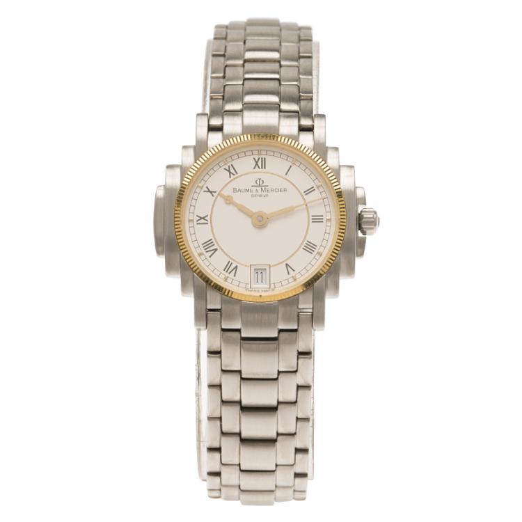 Pre Owned Baume & Mercier White Stainless Steel Diamond Riviera Women's Wristwatch 26MM